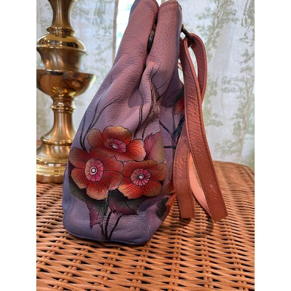 ANUSCHKA Hand painted Leather Crossbody Bag Bird & Flowers - Picture 6 of 11